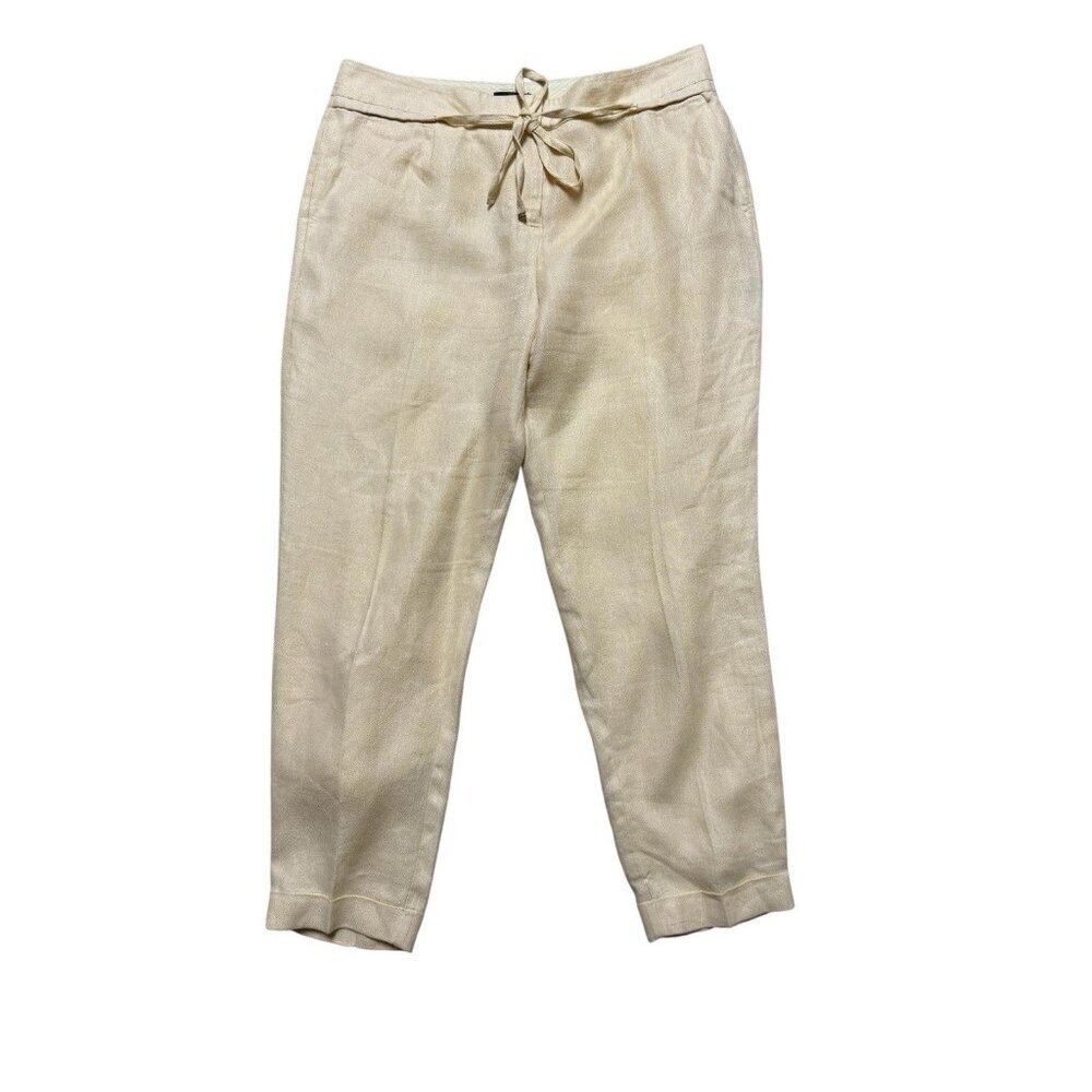 The Limited Linen Pants Womens 12 Long Yellow Drawstring Wide Leg 100% Linen